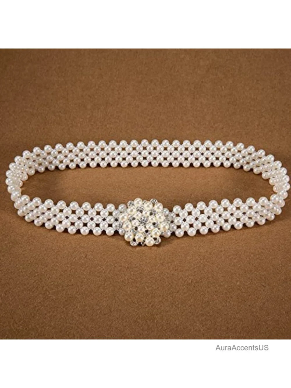 Pearl Bead Rhinestone Belt with Buckle for Wedding Dress Formal Waist Chain
